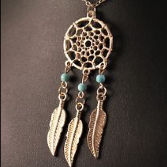 Jewelry - Dreamcatcher Gold Feather Turquoise Charm Necklace
